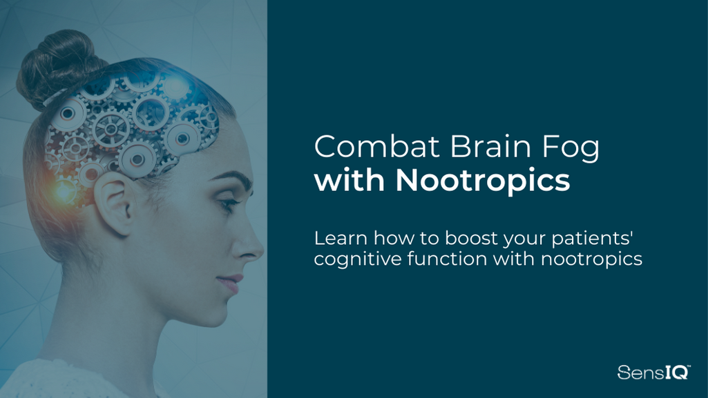 Brain-shaped network of neurons lit up, symbolizing enhanced cognitive function and clarity - representing combatting brain fog with nootropics